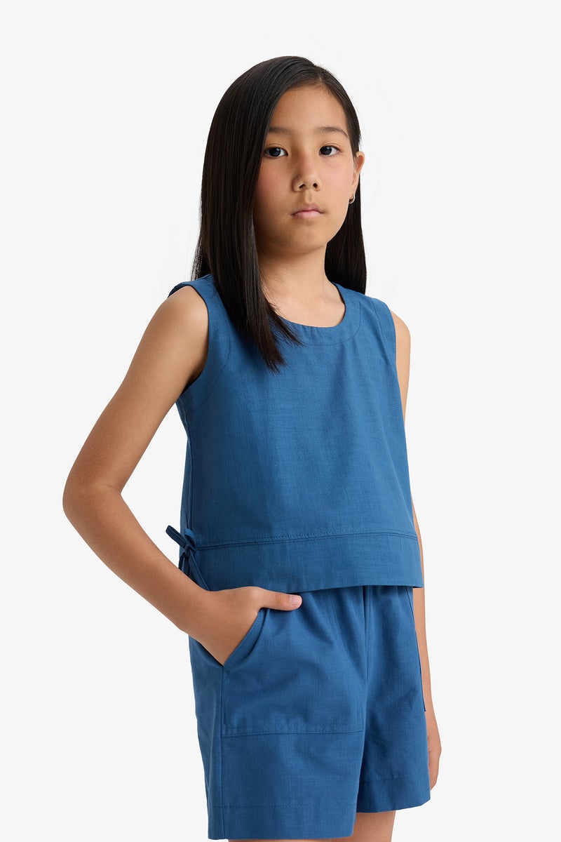 DeFacto Blue Girl Girl Short Sleeve Blouse Casual - Image 3